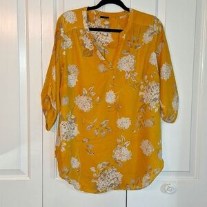 V-neck marigold/flowered blouse